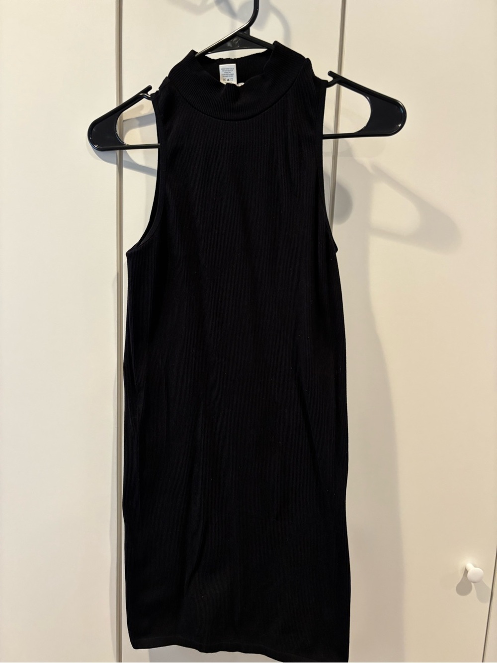 Bozzolo Black Sleeveless Mock Neck Ribbed Camisole Dress